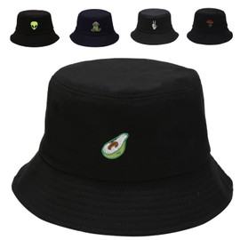 Cotton Bucket Hat for Women Men Summer Travel Sun Beach Bucket Cap, Unisex Outdoor Fisherman Hat (Avocado Black)