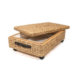 happimess BSK1006A 26.38" Chett Minimalist Hand-Woven Hyacinth/Wood Underbed Storage Bin with Wheels and Handles for Storage and Decoration in Bathroom, Bedroom, Closet, Entryway, Guest Room, Natural