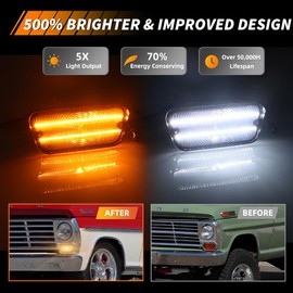 MOTRUM LED Front Turn Signal Light Compatible with Fo-rd F100 F-100 1967 1968 1969 1970 1971, [2 in 1 Design] Amber Turn Signal Marker Light & DRL, Smoked Lens