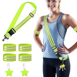 NICKLIN Reflective Strips Adjustable,7Pcs High Visibility Reflective Gear Set,Reflector Belts Set,Reflective Sash for Walking at Night,Running Gear with Buckle for Jogging Cycling Night Safety