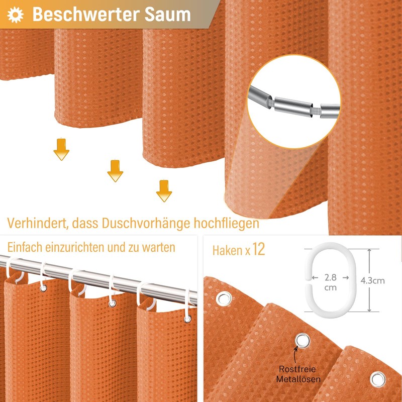 BTTN Orange Waffle Shower Curtain, 180 x 180 cm