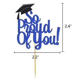 So Proud Of You Cupcake Toppers Graduation Decoration Food Picks Congrats Grad Party Supplies Blue