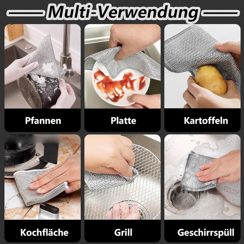 Multi-Purpose Wire Dish Cloths for Wet and Dry, Pack of