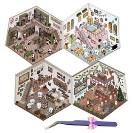 DIY 3D House Stickers,Fun DIY Scene Make Your Own Supermarket Stickers,Cute 3D Korean Cartoon Scene Stickers for Adults Relieve Stress Pass The Time (4, 3D Sticker A)