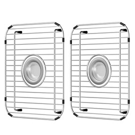 Alonsoo Sink Racks,Sink Protectors for Kitchen Sink,Stainless Steel Sink Grid for Bottom of Sink 11.5"W x 13.8"L,Metal Sink Grate with Strainer,Centered Drain for Double Bowl with Corner Radius,2 pack