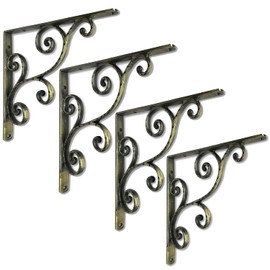 NACH Victorian Hammered Bronze Cast Iron Shelf Brackets 6 inch, Heavy Duty Shelf Brackets for Wood Shelves, Decorative Shelf Brackets, Bronze Shelf Brackets, 2-Pack Floating Shelf Brackets, JS-90-071