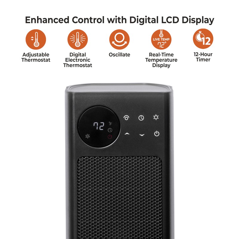 Comfort Zone Oscillating Tower Space Heater with Remote Control for