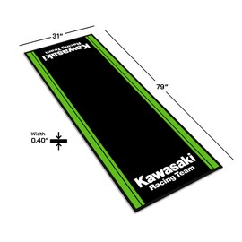 Motorcycle Mat for Garage 79x31 Inches Pit Garage Floor Mat Oil Absorbent Pad PVC Rubber Backing Layer Protects Floor from Spills, Drips, Splashes and Stains Washable - Kawasaki Racing Team