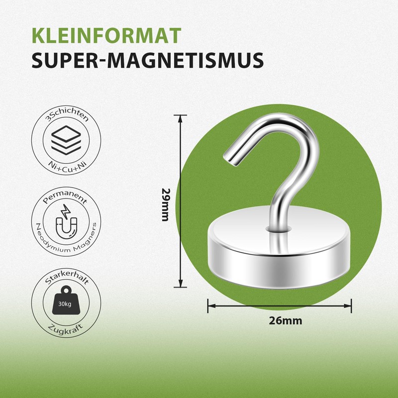 Neosmuk Magnetic Hooks, 6 kg High Performance Earth Magnets with