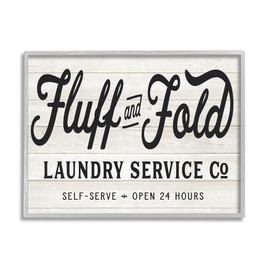 Stupell Industries Farmhouse Fluff and Fold Laundry Advertisement Rustic Pattern, Designed by Lettered and Lined Gray Framed Wall Art, 24 x 30, Off- White