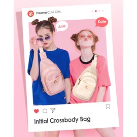 Freesya Easter Gifts for Teen Girls Women, Initial Crossbody Sling Bag, Travel Purse for Girls, Soft Material, Multi Pockets, Adjustable Strap, Cute Chest Bag, Teen Girl Gifts Trendy Stuff