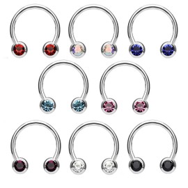 beyoutifulthings Horseshoe Ring 2 Cubic Zirconia Universal Piercing Nipple Nose Septum Ear Helix Cartilage Stainless Steel Silver 1.2/1.6 mm 10/12 mm, Stainless Steel