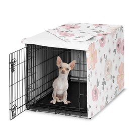 Sweet Jojo Designs Blush Pink Grey Boho Floral Dog Crate Cover – Kennel Covers for 24 Inch Pet Cage Small - Bohemian Farmhouse Shabby Chic Rose Lily Watercolor Flower Elegant Gray and White
