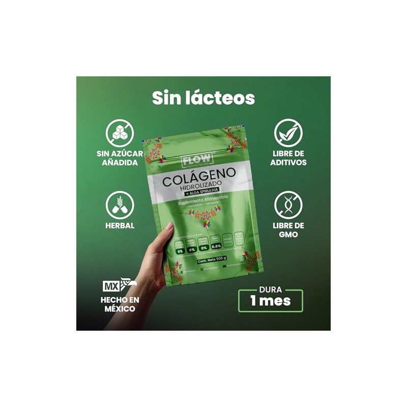 Colágeno Hidrolizado con Spirulina - 500 Gramos en Polvo -