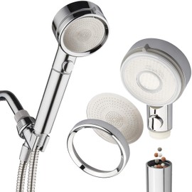 LaserJet Luxury Hand Shower Head with 2 Water Filters & Pause Switch – High Pressure Laser Micro-Jets – Removable Face for Easy Cleaning – Extra-long 72-inch Stainless Steel Hose – All-Chrome Finish