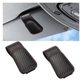 2PCS Sunglasses Holder for Car Sun Visor, Magnetic Leather Eyeglass Hanger Clip, Sunglasses Holder and Ticket Card Clip, Car Sunglass Holder Organizer Storage, Car Interior Accessories (Carbon fiber)