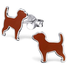 ICYROSE 925 Sterling Silver Brown Labrador Dog Stud Earrings (Nickel Free) 24021