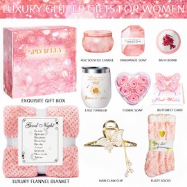 Self Care Gifts for Women Get Well Soon Gifts Birthday Gifts, Luxury Rose Relaxing Spa Gift Baskets with Blanket, Unique Christmas Gifts Idea for Mom Her Best Friends Sister Wife Girlfriend Coworker