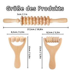Faszienrolle Holz, Set mit 3 Stücken Massageroller Holz, Massage Roller Multifunktional Massage Tool, Buchenholz Faszienstab holz, Buchenholz Faszienstab holz, Massage Roller, für Nacken, Beine,Rücken