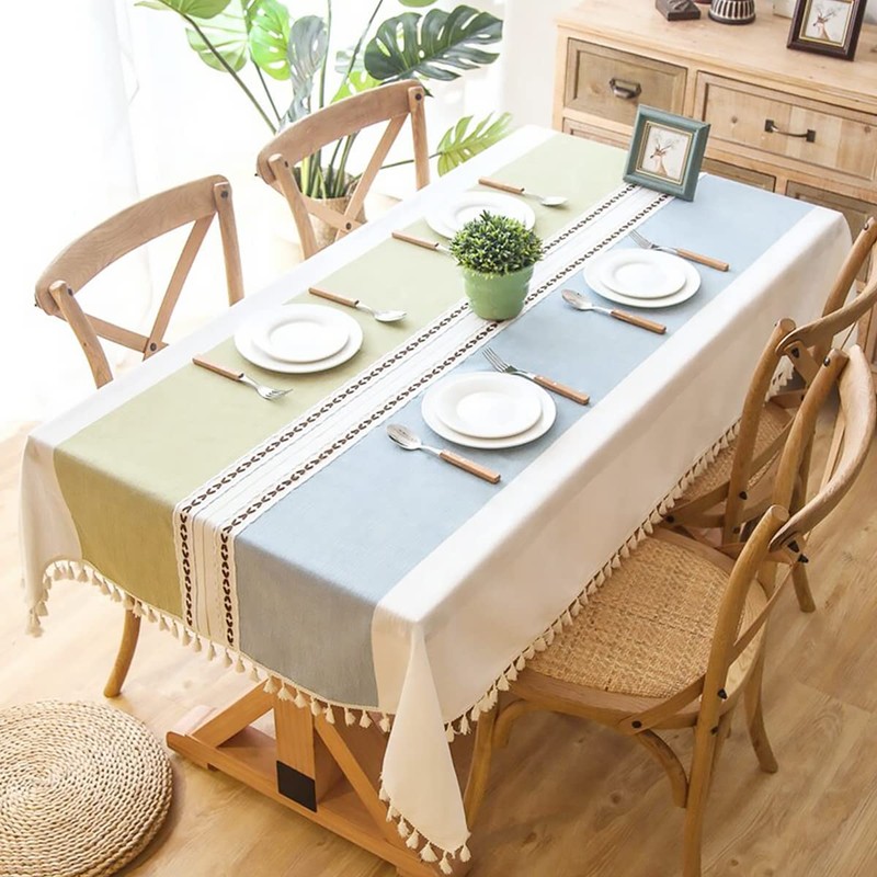 Lifetooler Washable Cotton Linen Tablecloth Tassel Design Tablecloth Dustproof Rectangular