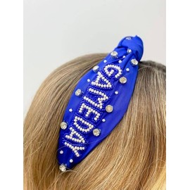 Miracle Collection Game Day Classic Cross Knotted Headband for Women and Girls. (BLUE WHITE)