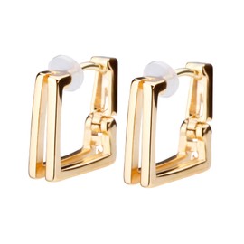 LOKUMI jkn-21 Earrings, Made in Japan, 18K Gold, K18 Post K18 Metal, Hypoallergenic, Hoop Earrings, Catchless, Square, Small, Small, Ring Earrings, Women's, Square, Simple, 18K Gold, Popular,