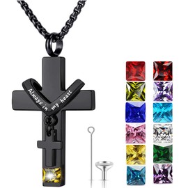 Birthstone Cross Urn Necklaces for Ashes Cremation Jewellery Urns for Human Ashes Memorial Urn Keepsake Pendant