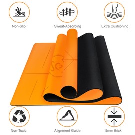 Natural Rubber Yoga Mat - Non Slip Non Toxic - 72’'x26.8''x5mm - Hot Yoga, Pilates, Floor Workout - For Women and Men - with Carrying Bag (Vibrant Orange)