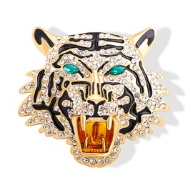 Vintage Punk Tiger Head Brooch Pin, Rhinestone Crystal Animal Tiger Suit Pin, Retro Gold Silver Tiger Head Badge Lapel Pin for Men Women Girls (C Gold)