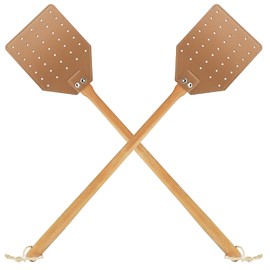 Leather Fly Swatter for Indoors/Outdoors, Heavy Duty Flyswatter with Walnut Wood Handle 19.7" Long Fly swatted Manual for Bug, Flies, Bees, Mosquitoes 2 Pack Brown