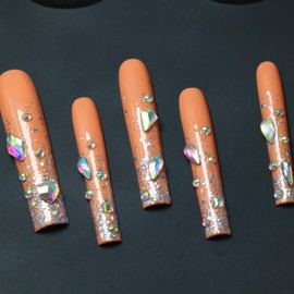 Square Press on Nails Long Fake Nails Reusable False Nails for Women Hand-Painted Classy Nails Full Cover Acrylic Artificial False Stick on Nail 3D Hand-Painted False Nails 10Pcs (M6,S)