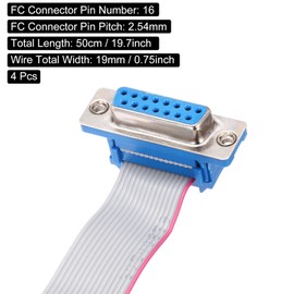uxcell IDC Wire Flat Ribbon Cable DB15 Female to FC-16 Female Connector 2.54mm Pitch 50cm Length 4pcs