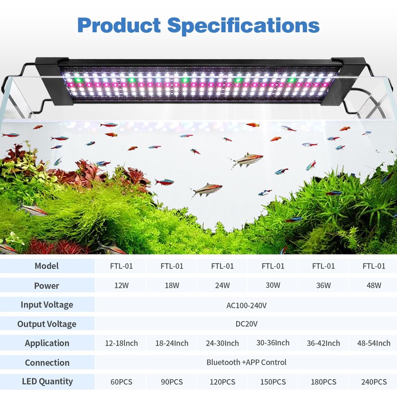 Erreloda Bluetooth LED Aquarium Light with APP Control, 3 Modes
