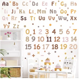 Boho Alphabet Wall Decals Neutral Number Wall Stickers Peel and Stick Letters ABC Wall Stickers Removable Educational Learning Wall Stickers for Kids Room Playroom Classroom Decor
