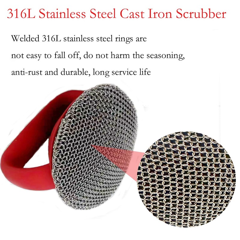 YZTOOM Cast Iron Scrubber, Iron Chainmail Scrubber Skillet Cleaner with