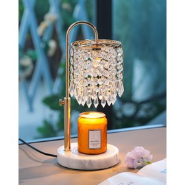 Candle Warmer Lamp with Timer Dimmer and 3 Bulbs, Candle Lamp Warmer with Marble Base for Adjustable Height, Crystal Candle Lamp for Jar Candles, House Warming Gifts Home Room Decor, French Gold