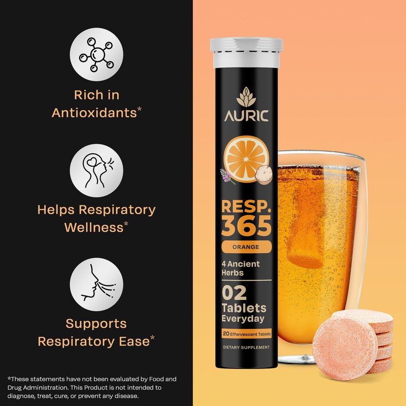 Auric Resp 365 Supplement 40 Tablets Natural Lung Cleanse &