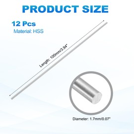 MECCANIXITY 12 Pcs Round Steel Rod 1.7mm Diameter HSS Lathe Bar Stock Tool 100mm Long for Shaft Gear Drill Lathes Boring Machine Turning Miniature Axle Cylindrical Pin DIY Craft Tool