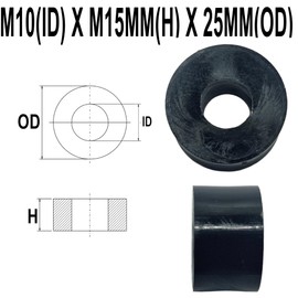 M10 Black Nylon Wide Spacers Standoff Washers ID (internal Diameter) 10.5mm, OD(outside diameter) 25mm, Thickness 5mm M10 x 25mm x 15mm (Pack of 8)