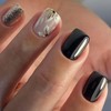 Black Press on Nails Short Fake Nails with Flower Glitter
