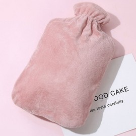 Insulating water bag, large capacity heat pack with fur cover, 600g winter protection, reinforced thermal insulation PVC water bag Cover integrated pink/2000ml 3ea