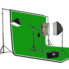 ePhoto 2700 Watt Photography Studio Video Continuous Lighting SOFTBOX KIT 3PC 6 x 9 Muslin ChromaKey Green, Black, White Background Support Stand Kit H604SB-69BWG