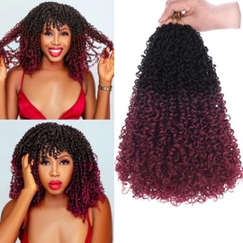 Unionbeauty 8Packs 30 Strands/PCS Pre-twisted Yanky Twist Crochet Hair 12 Inch Micro Passion Twists Hair Pre-looped Spring Twists Hair with Bouncy Black to Burgundy Synthetic Hair Extensions 1B/BUG#
