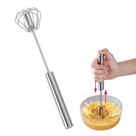 Stainless Steel Semi-Automatic Whisk, 2024 Upgraded Hand Push Rotary Whisk Blender, Hand Whisk for Egg Beater, Milk Frother, Blending, Whisking(10 Inch)