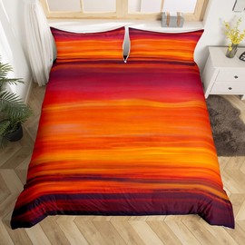 Homemissing Double Red Printing Duvet Cover Sunset Bedding Set Red Tropical Exotic Comforter Cover Set Children's Microfiber Modern Design Bedroom Decoration