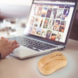 Joyzan Wireless Optical Bamboo Mouse Silent Mouse Wireless Computer Mouse Wooden Small Mouse with Receiver for PC, Laptop, Notebook, Computer