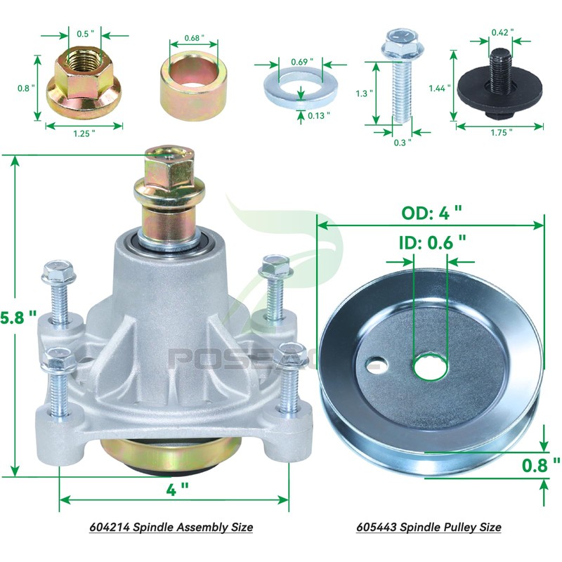 POSEAGLE 2 Pack 604214 Spindle Assembly with 605443 Spindle Pulley