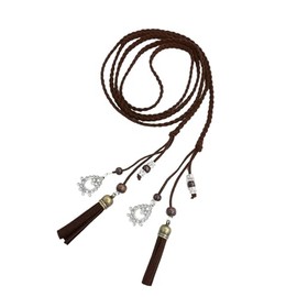 Hedyzone Women's Waist Belts Woven Tassels Chain Belt, Coffee, One Size