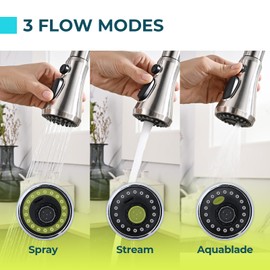 VFAUOSIT Kitchen Faucet Head Replacement, 3-Mode (Blade Spray) Pull Down Kitchen Sink Faucet Sprayer Head with 9 Adapters for Moen, Delta Faucets-American Standard, Brushed Nickel Faucet Spray Nozzle