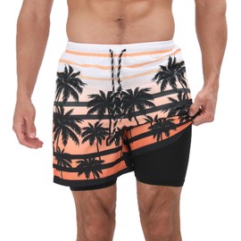 XYKJFIT Mens 5 Inch Stretch Swimming Shorts Compression Liner Quick Dry Swim Trunks Men with Zipper Pockets Swimwear Bathing Suit